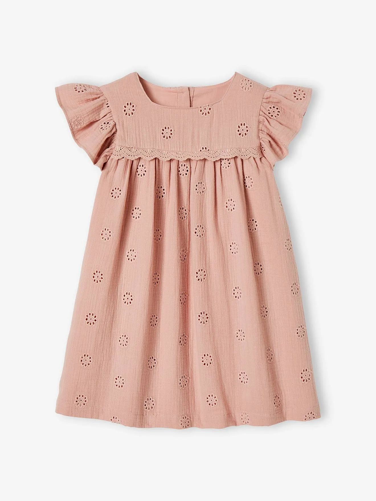 Vestido con bordado de flores para niña de gasa de algodón