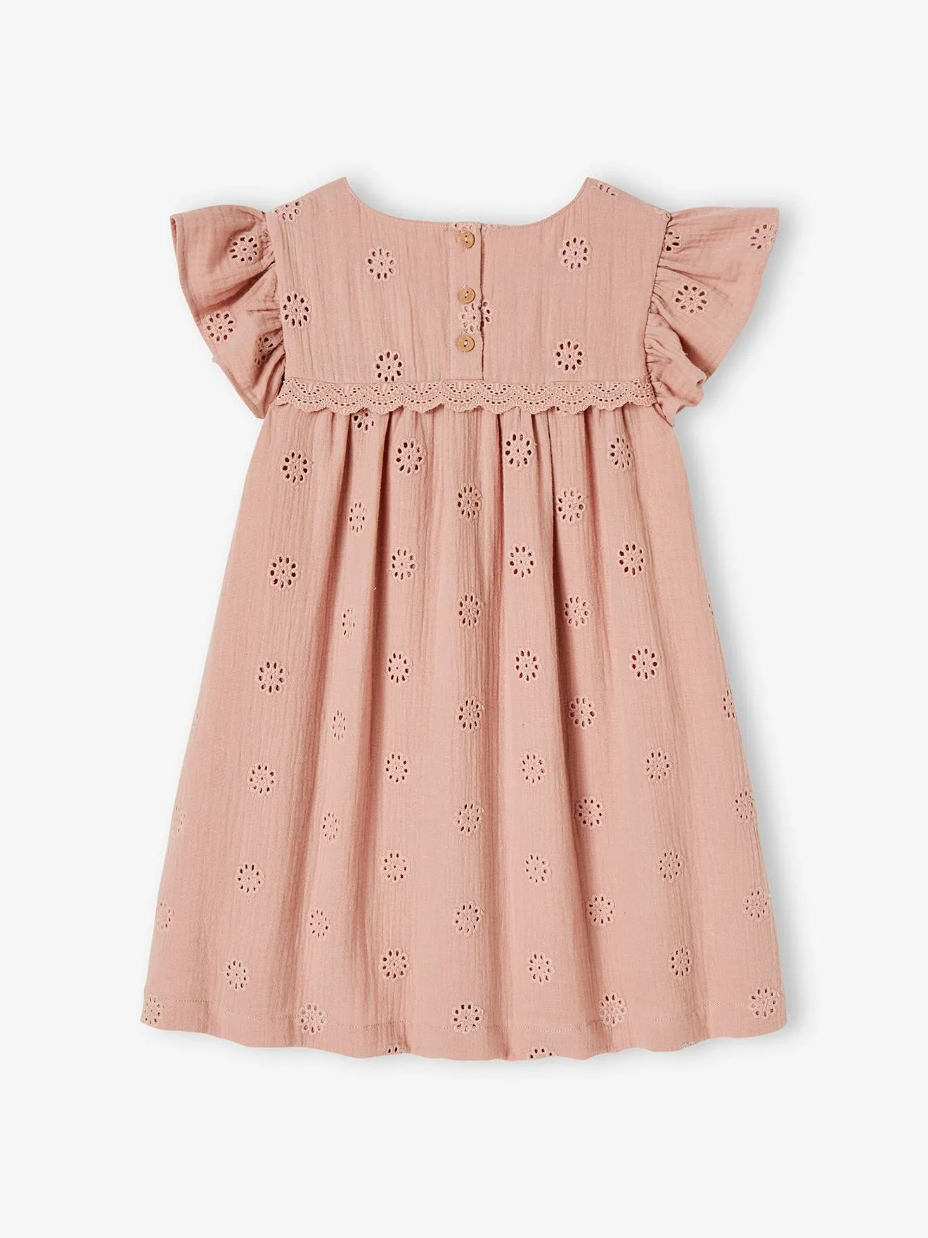 Vestido con bordado de flores para niña de gasa de algodón