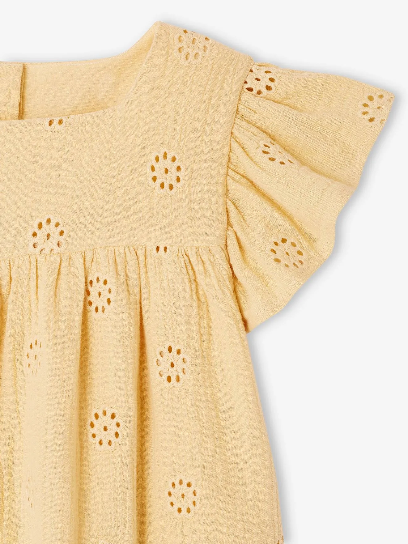 Vestido con bordado de flores para niña de gasa de algodón
