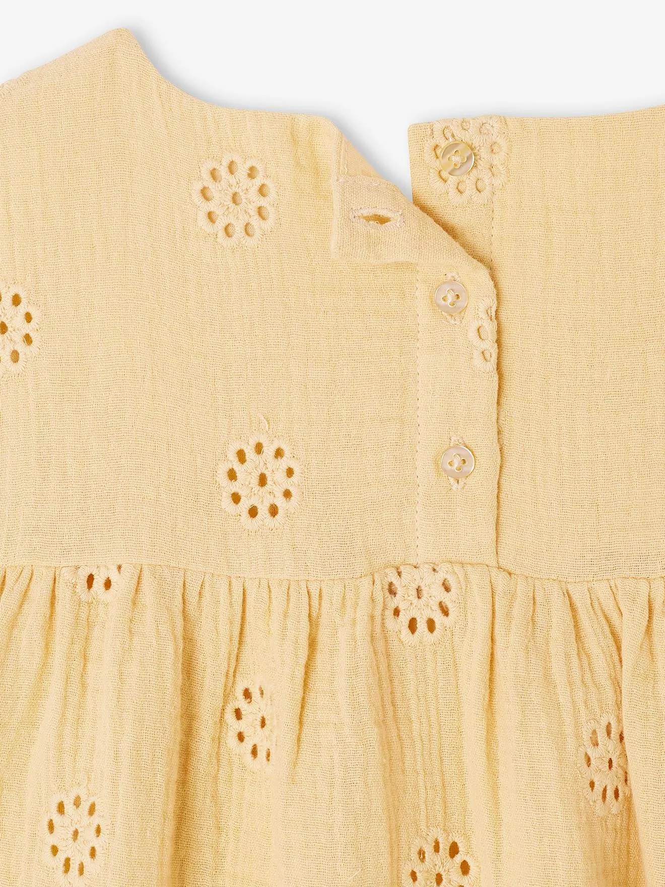 Vestido con bordado de flores para niña de gasa de algodón