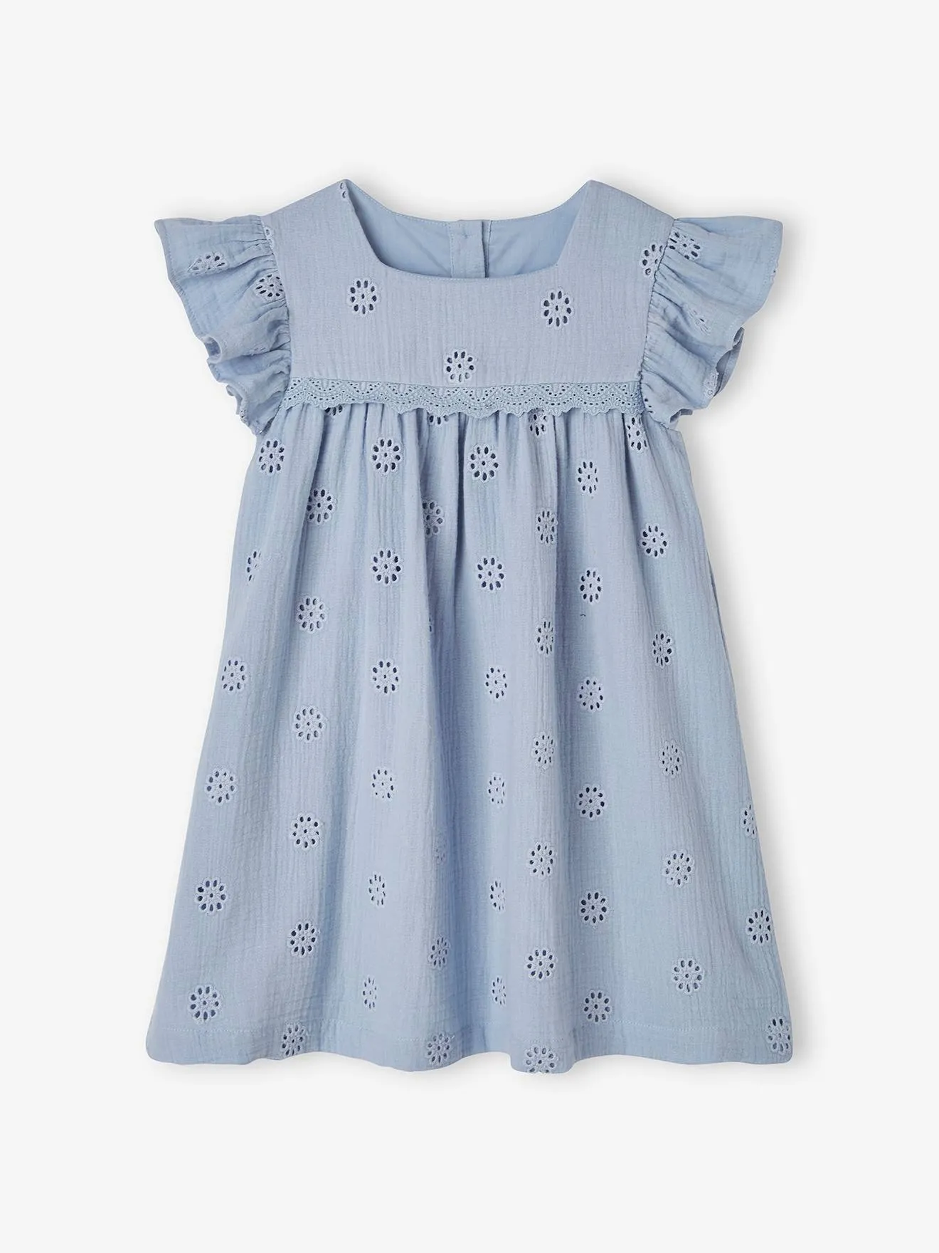 Vestido con bordado de flores para niña de gasa de algodón