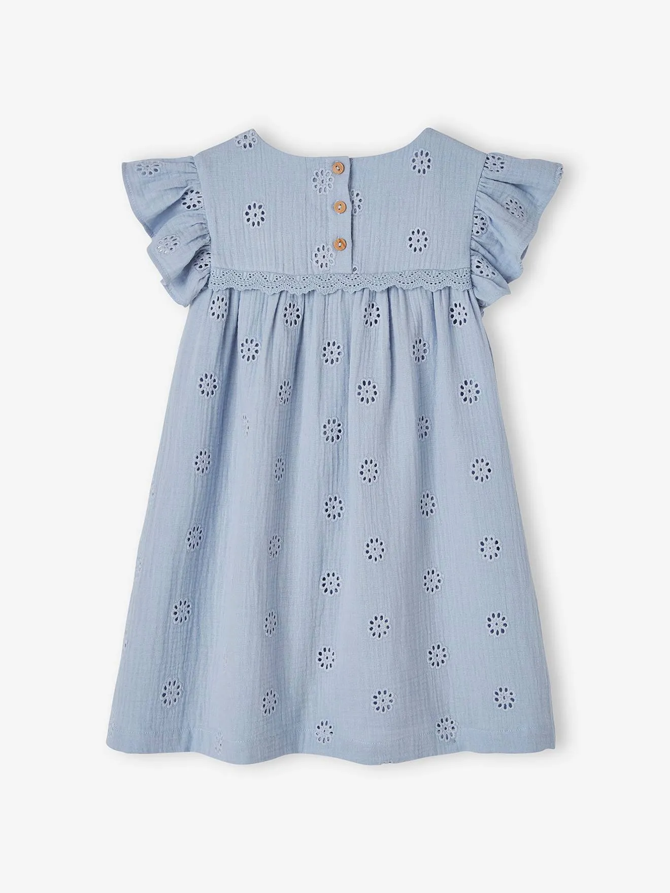 Vestido con bordado de flores para niña de gasa de algodón