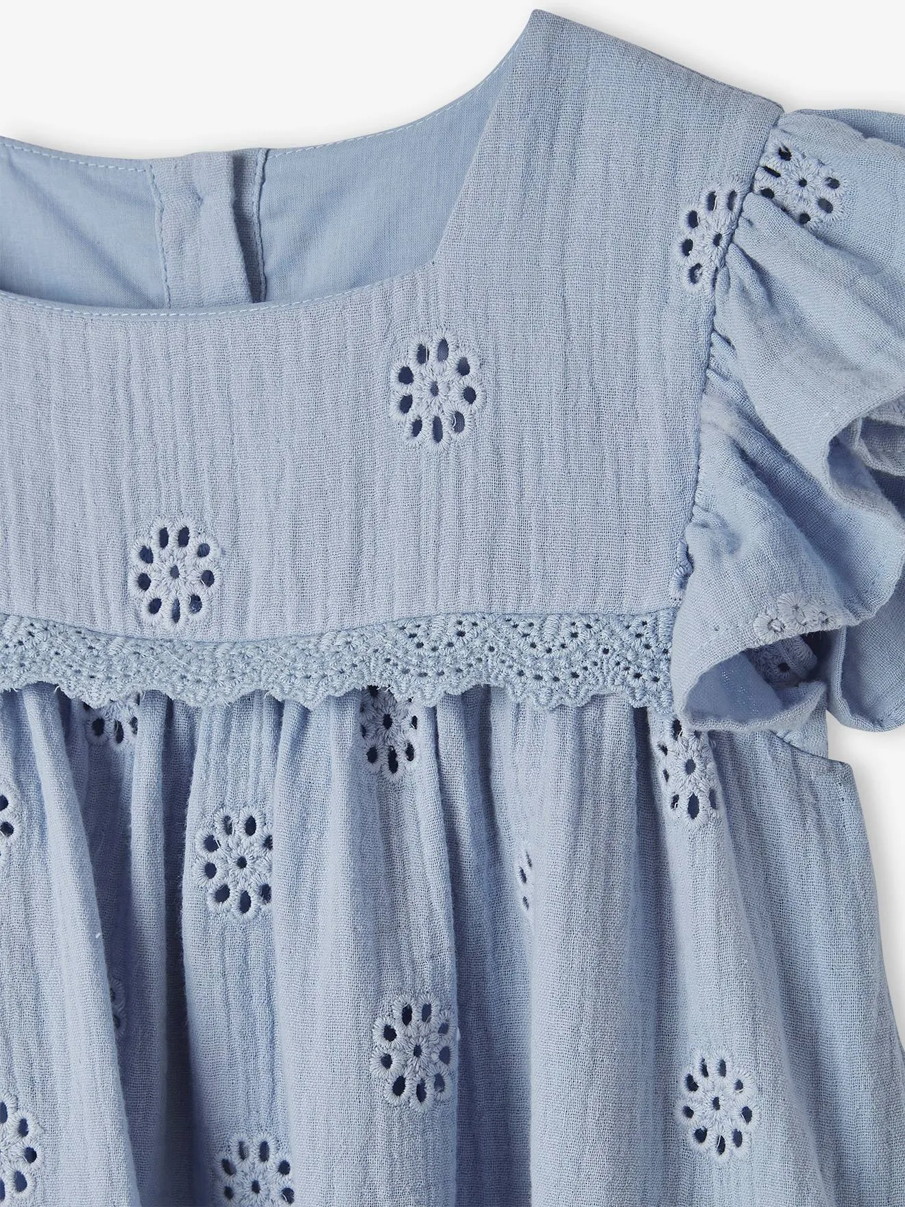 Vestido con bordado de flores para niña de gasa de algodón