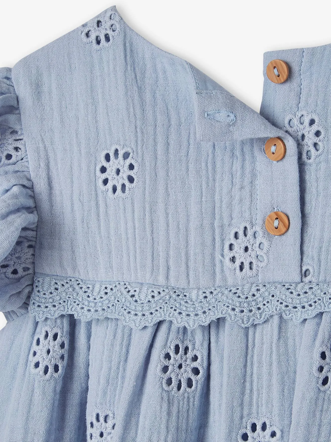 Vestido con bordado de flores para niña de gasa de algodón